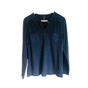 Chaps Denim Womens Blue Henley Neck 3/4 Sleeve Dual Pockets T Shirt Size Large